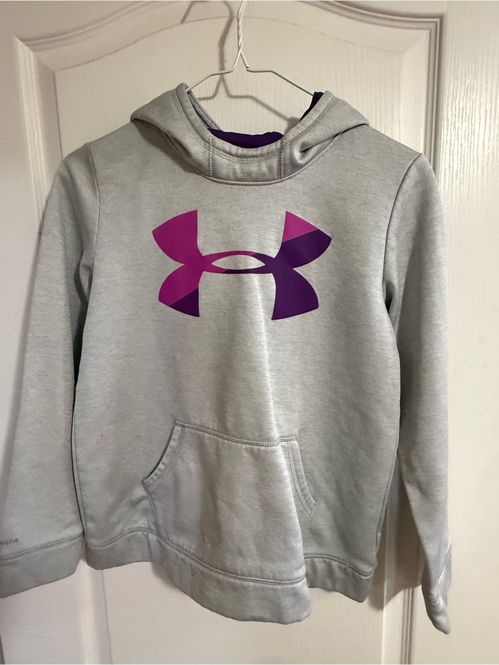 Under Armour Light Gray Hoodie with Purple Logo